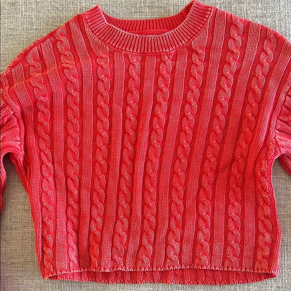 Aerie Bold Red Cable Knit Sweater- color is Coral